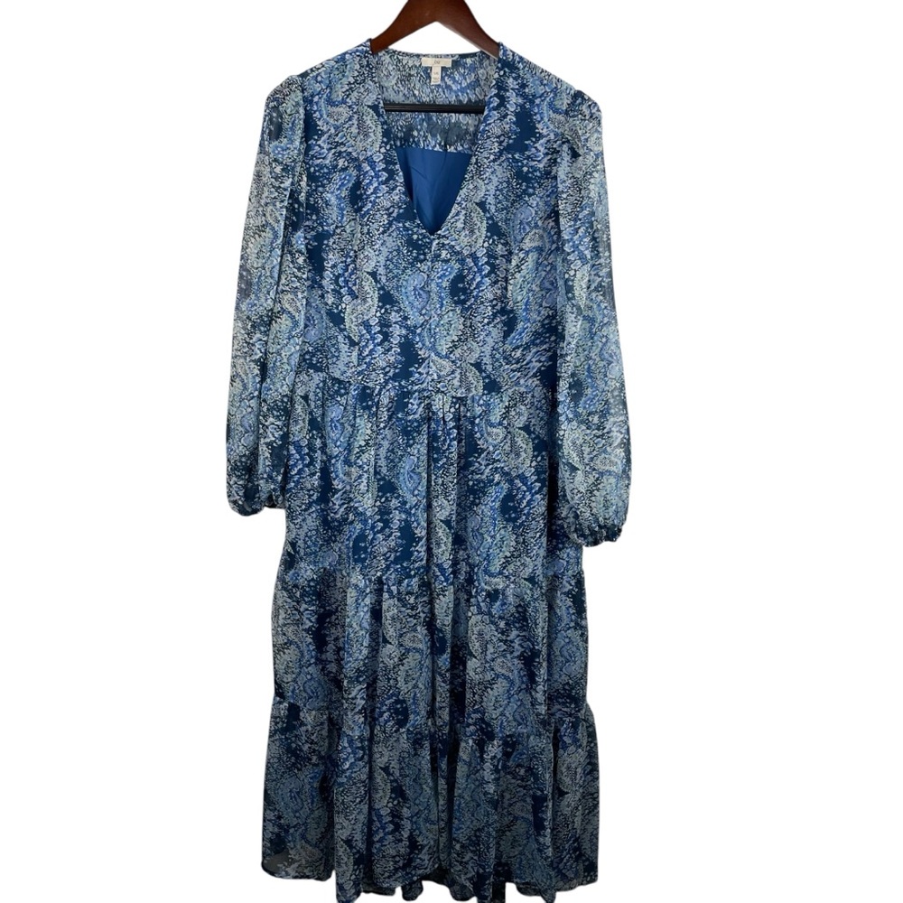 Joie | Blue Parisian Paisley Chiffon V Neck Dress